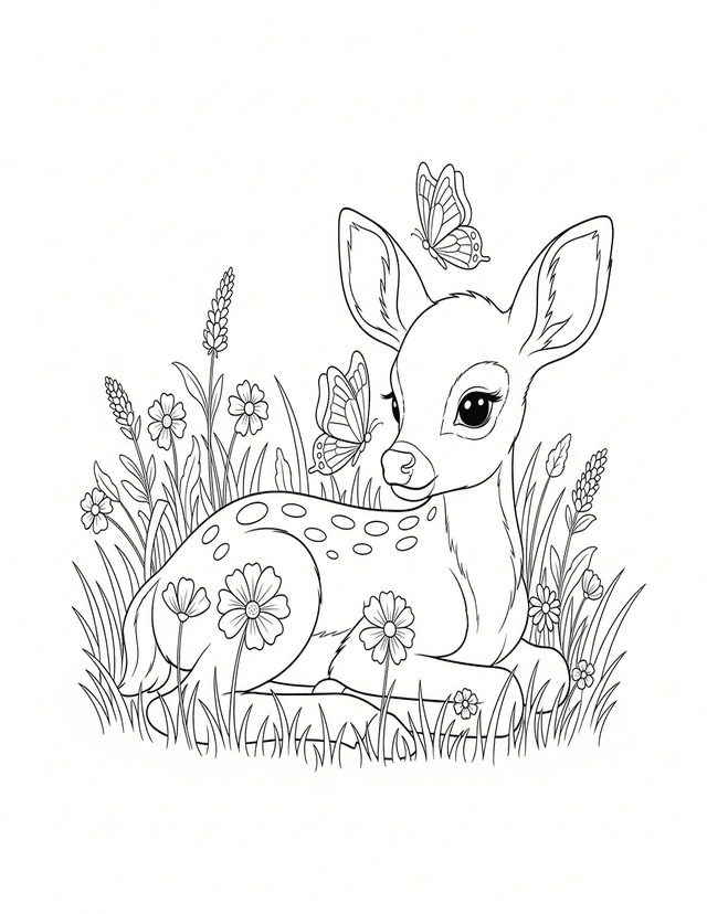 Baby Fawn in Meadow coloring page