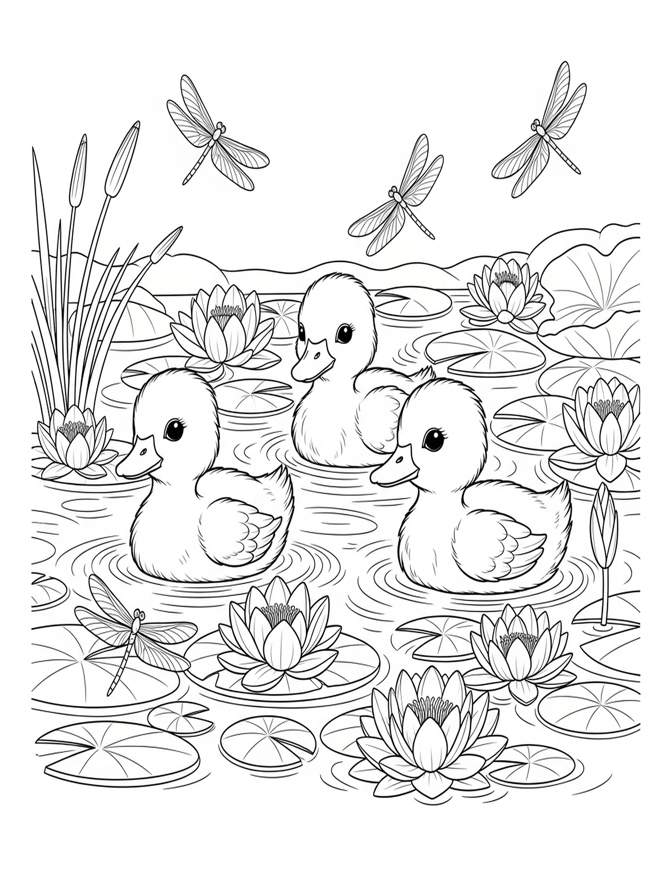 Ducklings in Pond